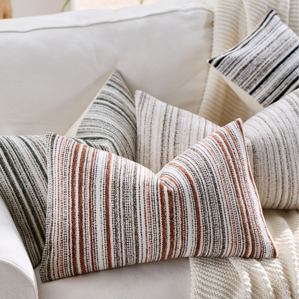 Pillow Cover 20X20 - Gestreepte Nubby Chenille Kussensloop 18x18 