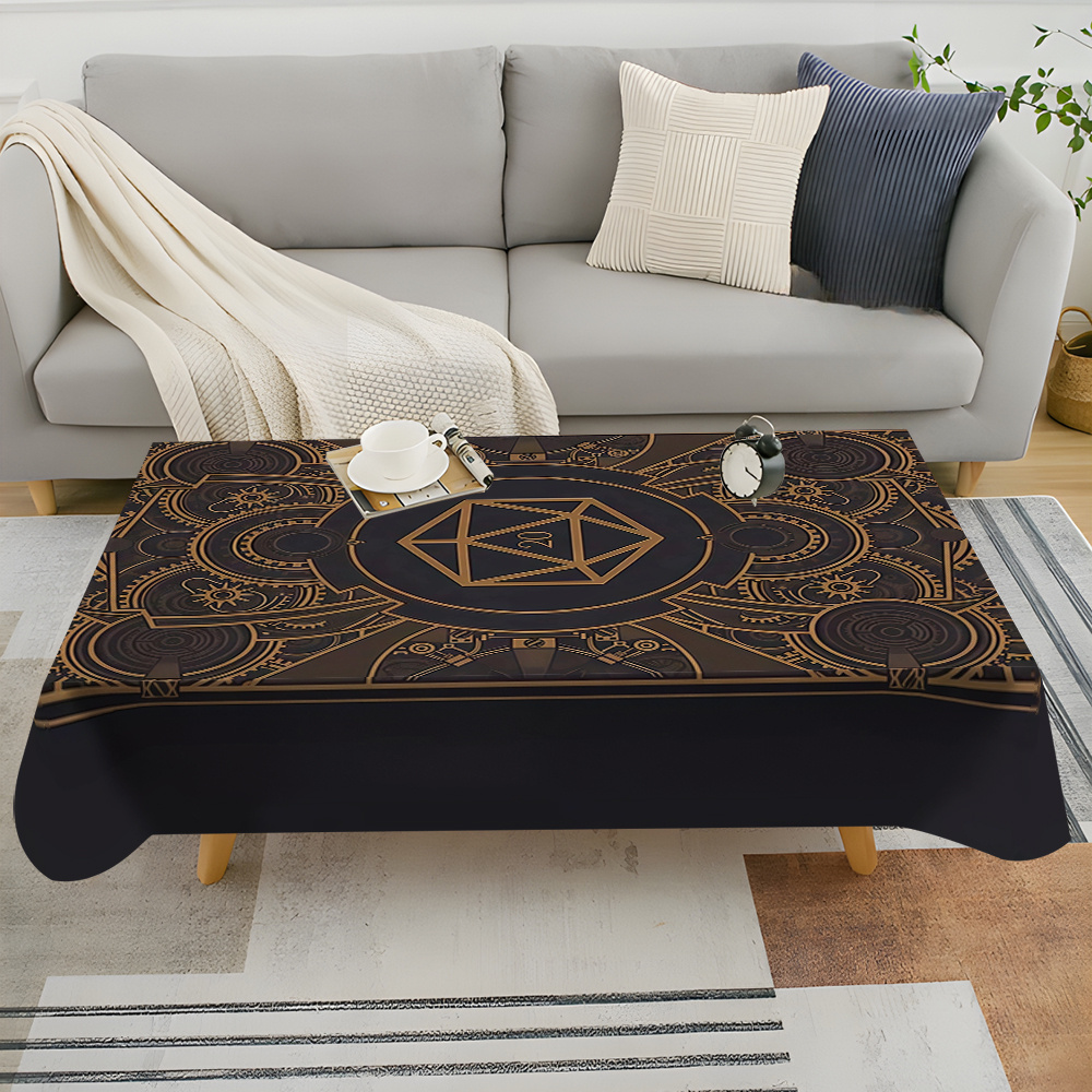 Home Of Textiles - Steampunk zwart gouden tandwielpatroon tafelkleed -