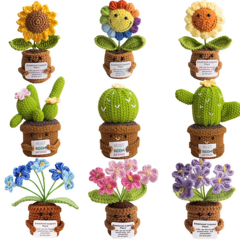Home Textiles Today - Handgemaakt gehaakt emotioneel ondersteunend cactus-zonnebloem bureaudecoratie